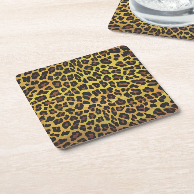 Leopard Brun och Gul Tryck Underlägg Papper Kvadrat (Vinklad)