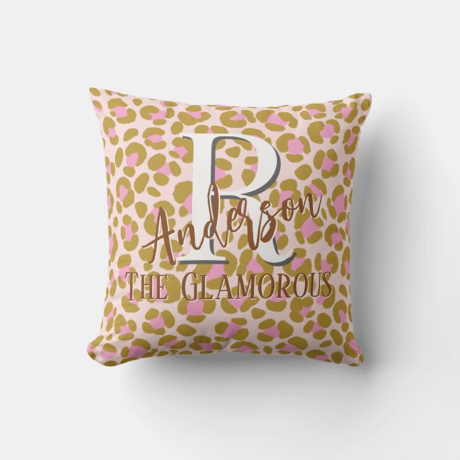 Leopard Brun Rosa Beige Personlig Kudde (Framsida)