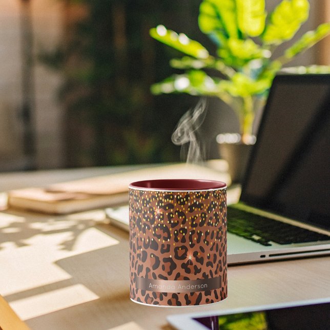 Leopard brun svart guld brons mugg (Skapare uppladdad)
