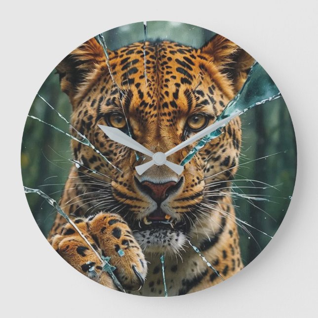 Leopard bryter sig igenom stor klocka (Framsida)