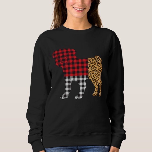 Leopard Buffalo Plaid Pug Dog  Valentine s day T Shirt (Framsida)