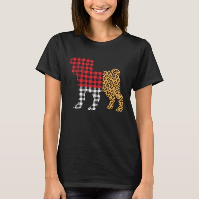 Leopard Buffalo Plaid Pug Dog  Valentine s day T Shirt (Framsida)