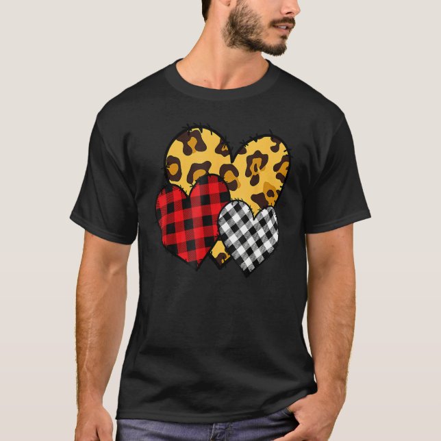 Leopard Buffalo Red Black Plaid Heart Funny Valent T Shirt (Framsida)