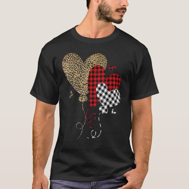 Leopard Buffalo Red Black Plaid Heart Funny Valent T Shirt (Framsida)