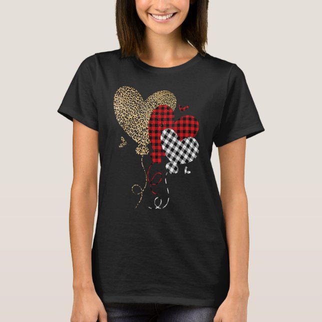 Leopard Buffalo Red Black Plaid Heart Funny Valent T Shirt (Framsida)