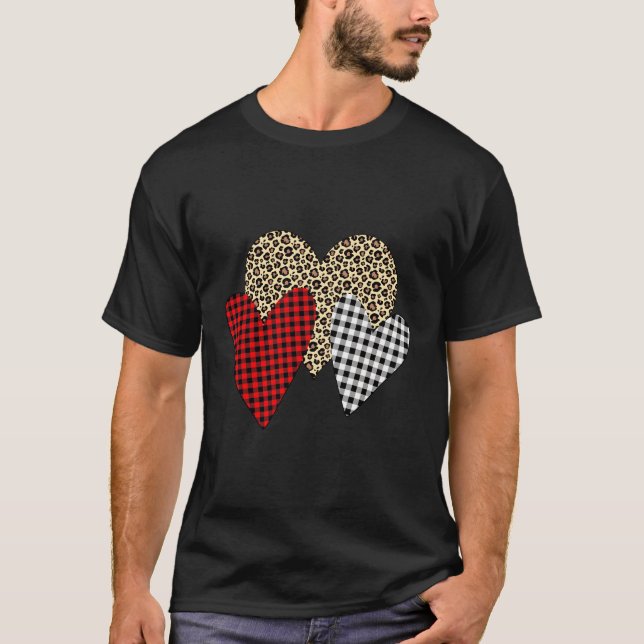 Leopard Buffalo Stripe Play Splicing Heart Valen T Shirt (Framsida)