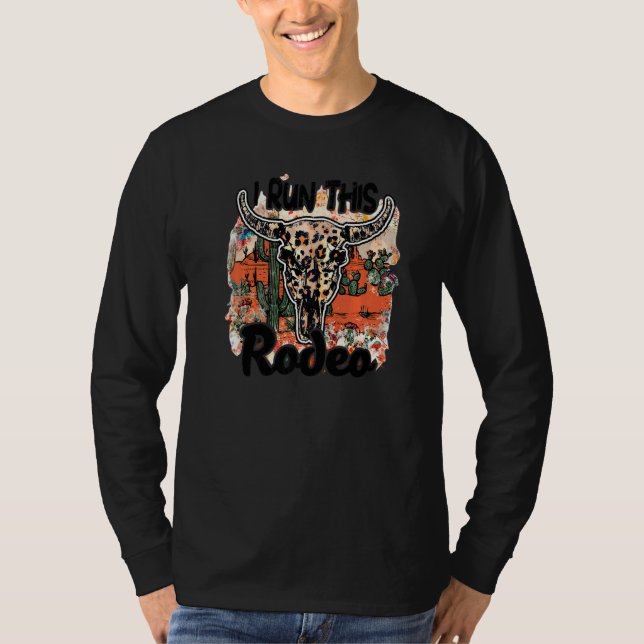 Leopard Bull Skull I Springa Denna Rodeo Desert Ca T Shirt (Framsida)