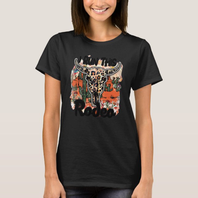 Leopard Bull Skull I Springa Denna Rodeo Desert Ca T Shirt (Framsida)