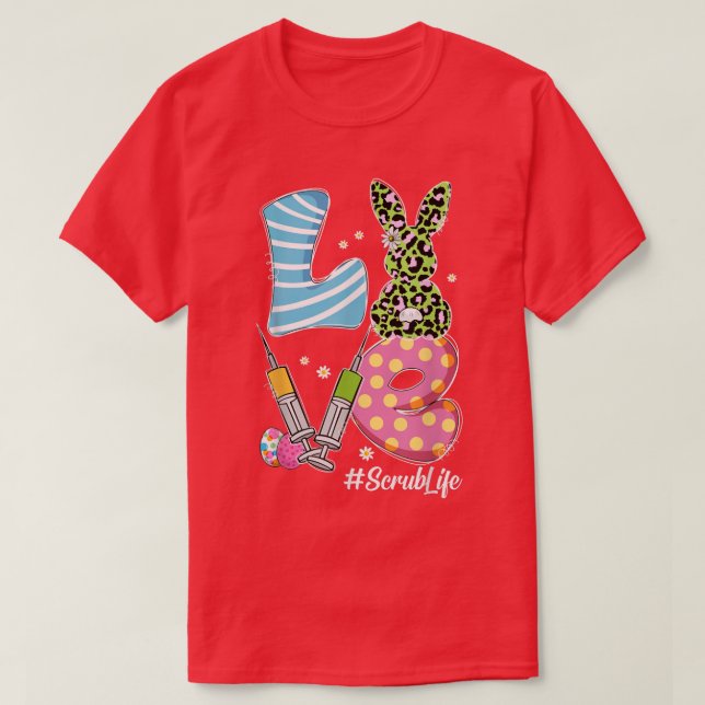Leopard Bunny KÄRLEK SCrub Life Funny Påsk Day Chr T Shirt (Design framsida)