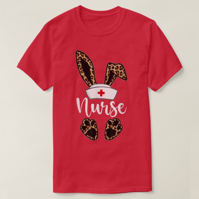 Leopard Bunny Nurse Glad påsk Day Eggs Hunter N T Shirt (Design framsida)