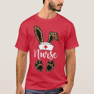Leopard Bunny Nurse Glad påsk Day Eggs Hunter N T Shirt