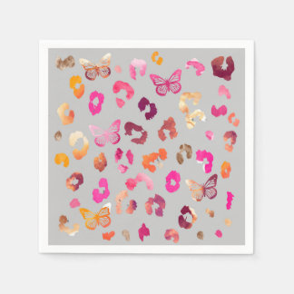 Leopard Butterfly Grått Napkins Pappersservett