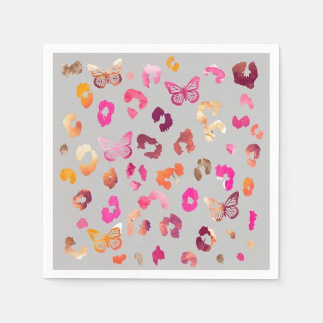 Leopard Butterfly Grått Napkins Pappersservett (Framsidan)