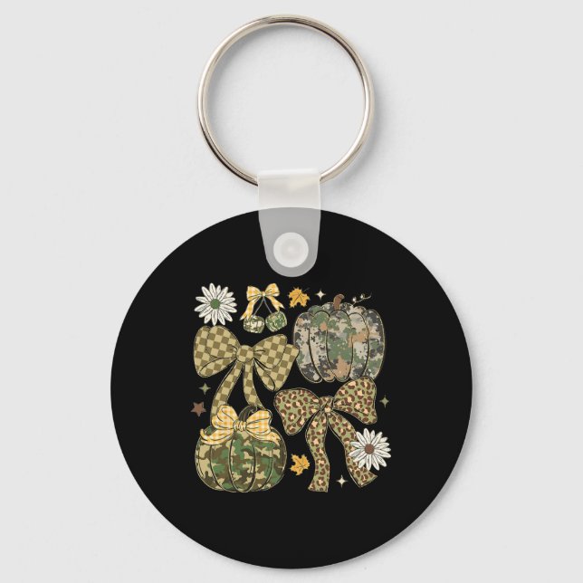 Leopard Camo Coquette Bow Pumpa Thanksgiving Rus Nyckelring (Framsida)