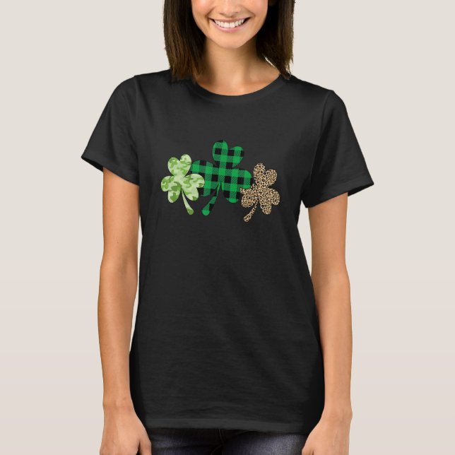 Leopard Camouflage Play Lucky Shamrock Irish St P T Shirt (Framsida)