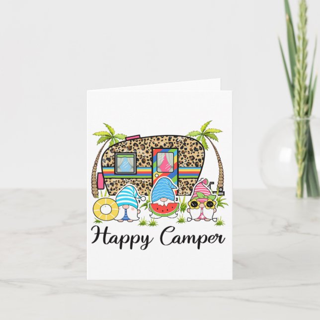 Leopard Camping Rv Gnome Camper Lycklig Summer Cam Kort (Framsida)
