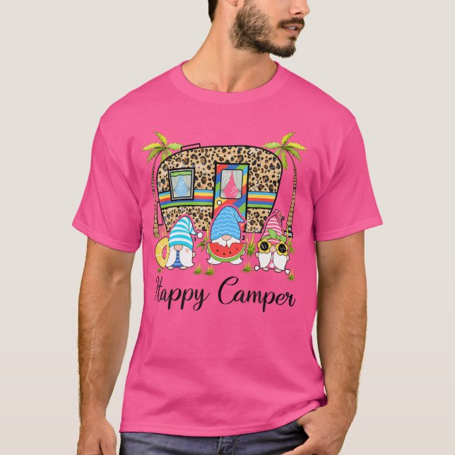 Leopard Camping Rv Gnome Camper Lycklig Summer Cam T Shirt (Framsida)