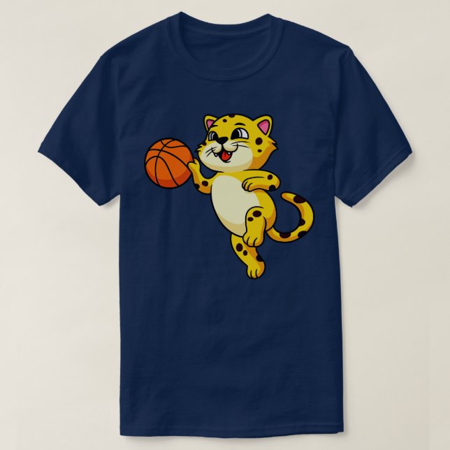 Leopard Cat spelar Basketball Kids T Shirt (Design framsida)