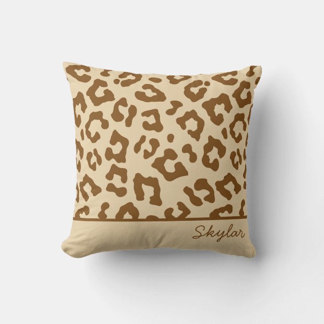 Leopard Cheetah Animal Print Anpassningsbar Cursiv Kudde (Framsida)