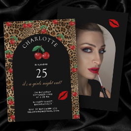 Leopard Cheetah Animal Print Cherry Birthday Photo Inbjudningar