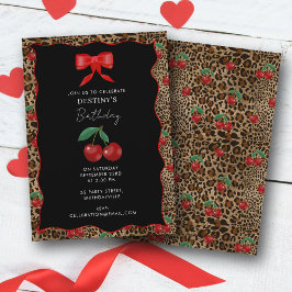 Leopard Cheetah Animal Print Cherry Girl Birthday Inbjudningar