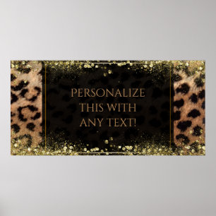 Leopard Cheetah Animal Print Guld Glitter Banner Poster