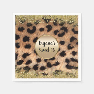 Leopard Cheetah Animal Print Guld Glitter Monogram Pappersservett