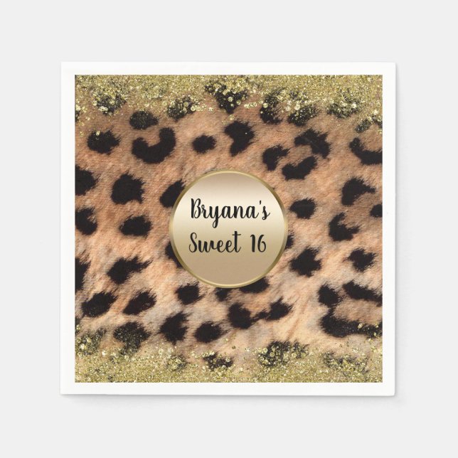 Leopard Cheetah Animal Print Guld Glitter Monogram Pappersservett (Framsidan)