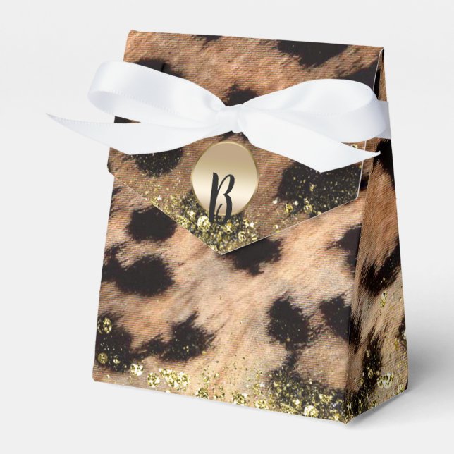 Leopard Cheetah Animal Print Guld Glitter Monogram Presentaskar (Framsidan Sidan)