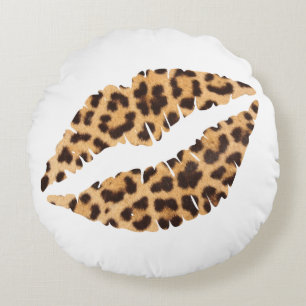 Leopard Cheetah Animal Print Mouth Läppar Throw Pi Rund Kudde