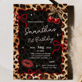 Leopard Cheetah Cherries Birthday Invitation Inbjudningar