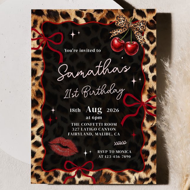 Leopard Cheetah Cherries Birthday Invitation Inbjudningar (Skapare uppladdad)