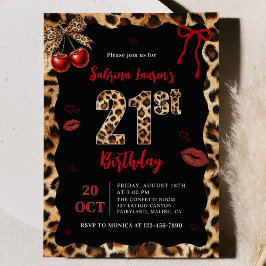 Leopard Cheetah Cherry 21st Birthday Invitation Inbjudningar