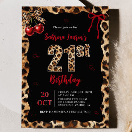 Leopard Cheetah Cherry 21st Birthday Invitation Inbjudningar