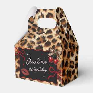 Leopard Cheetah Cherry Birthday Favor Box Presentaskar