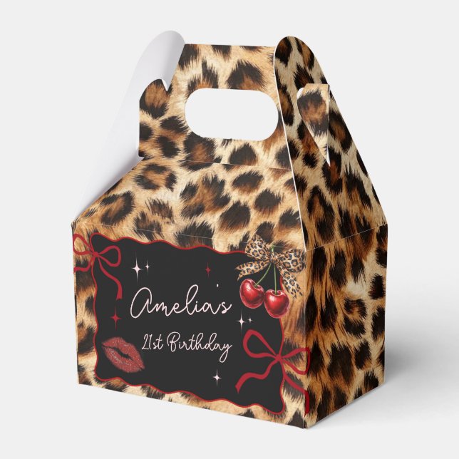 Leopard Cheetah Cherry Birthday Favor Box Presentaskar (Framsidan Sidan)