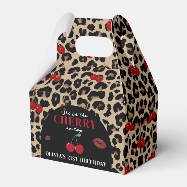 Leopard Cheetah Cherry Birthday Favor Box Presentaskar (Framsidan Sidan)