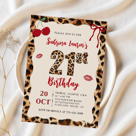 Leopard Cheetah Cherry Birthday Inbjudningar