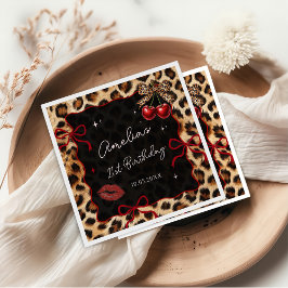 Leopard Cheetah Cherry Birthday Party Napkins Pappersservett