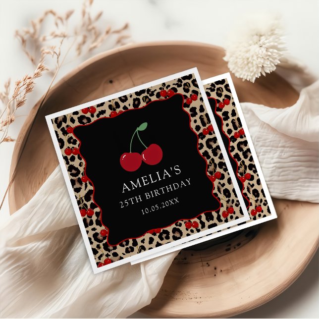 Leopard Cheetah Cherry Birthday Party Napkins Pappersservett (Skapare uppladdad)