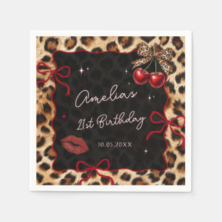 Leopard Cheetah Cherry Birthday Party Napkins Pappersservett