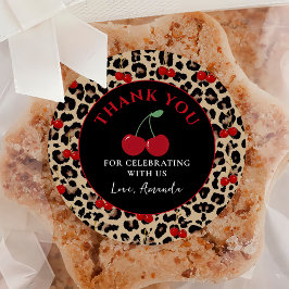 Leopard Cheetah Cherry Birthday Sticker Runt Klistermärke