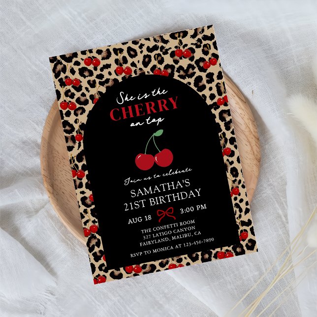 Leopard Cheetah Cherry On Top Birthday Invitation Inbjudningar (Skapare uppladdad)