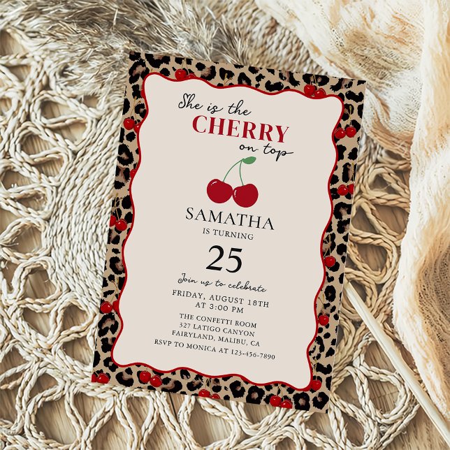 Leopard Cheetah Cherry On Top Birthday Invitation Inbjudningar (Skapare uppladdad)