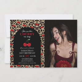 Leopard Cheetah Cherry On Top Birthday Photo Inbjudningar