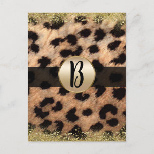 Leopard Cheetah Guld Glitter Monogram Flyer Mailer Meddelande Vykort