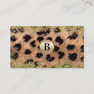 Leopard Cheetah Guld Glitter Monogram Personlig Visitkort