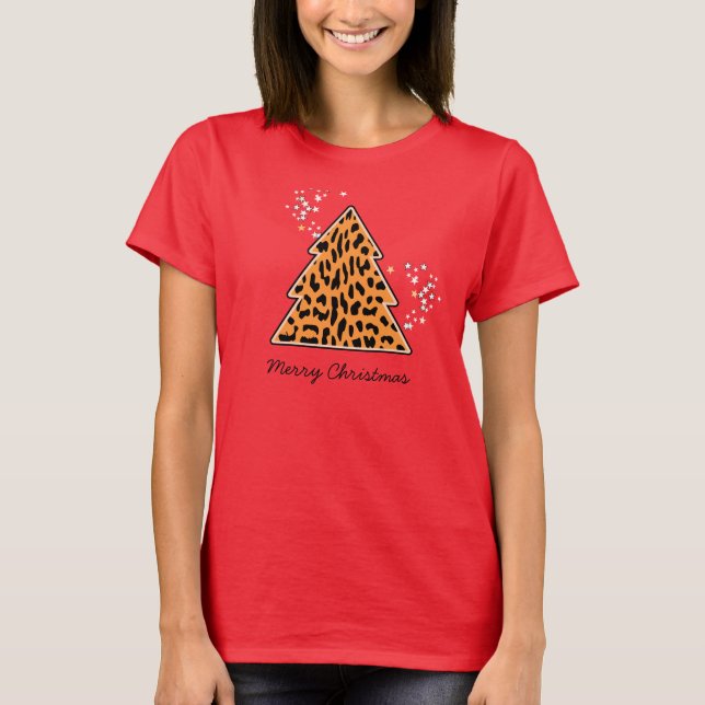 Leopard cheetah Julgran T-shirt (Framsida)