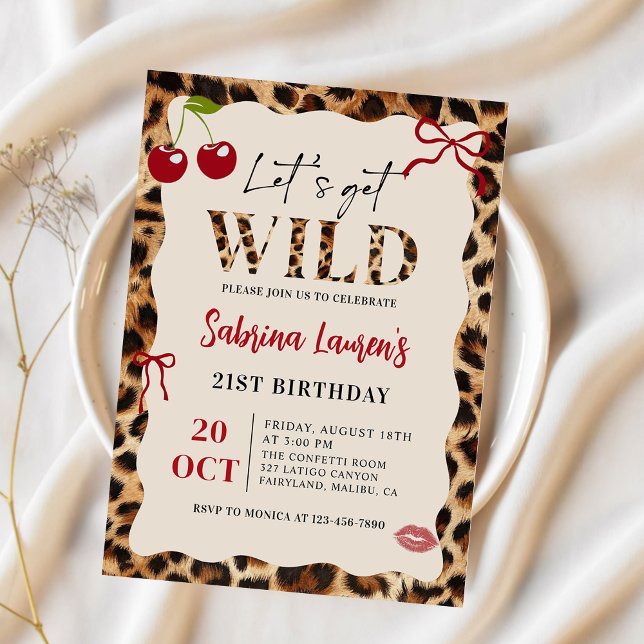 Leopard Cheetah Låt oss bli vilda Födelsedagsinbju Inbjudningar (Skapare uppladdad)