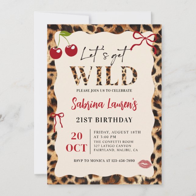 Leopard Cheetah Let’s Get Wild Birthday Invitation Inbjudningar (Framsida)